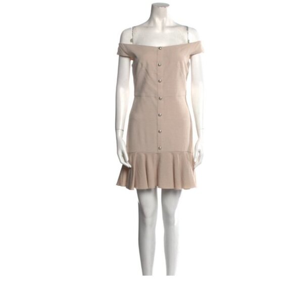 Veronica Beard Cream Colored Winnie Off Shoulder Flounce Knee Length Dress  10 - Picture 16 of 16